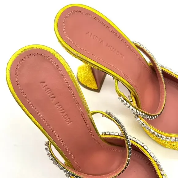 AMINA MUADDI Glitter Gilda Heeled Mule Women 8 Yellow Rhinstone Strap Pointy Toe - Picture 15 of 16